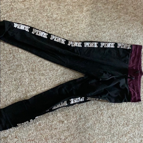 PINK Victoria's Secret Pants - PINK leggings -black with burgundy top band